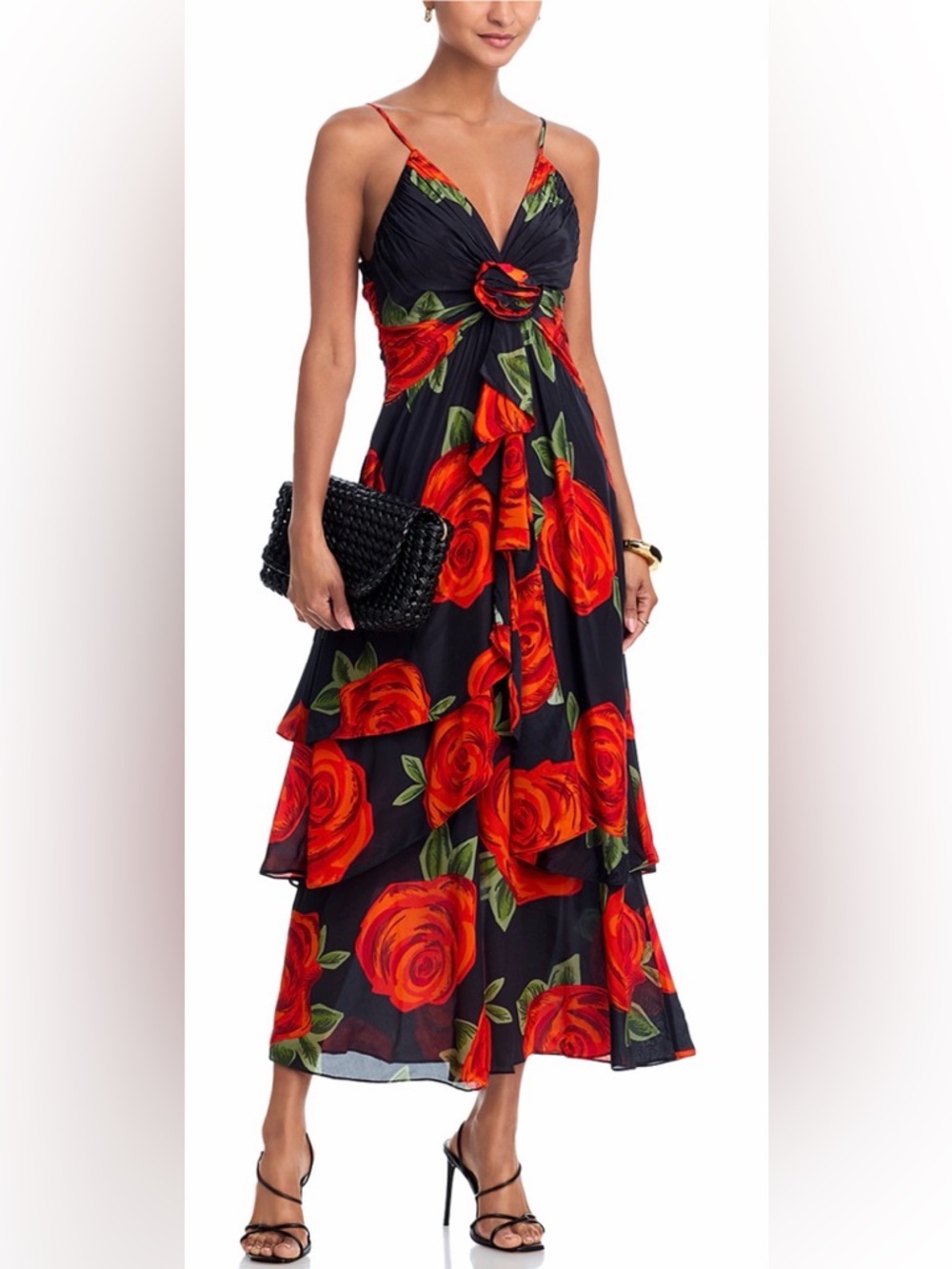 FARM RIO Latin Roses Black Flower Dress